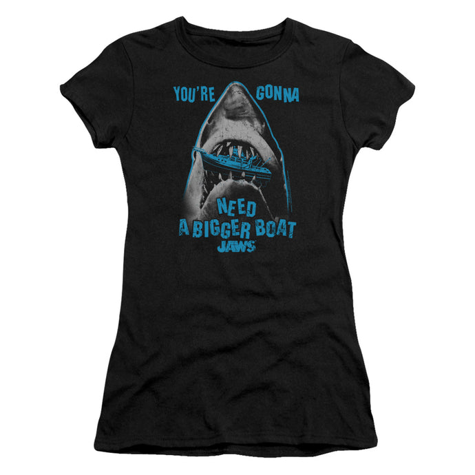 Jaws Boat In Mouth Junior Sheer Cap Sleeve Womens T Shirt Black