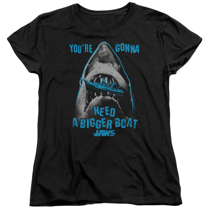 Jaws Boat In Mouth Womens T Shirt Black