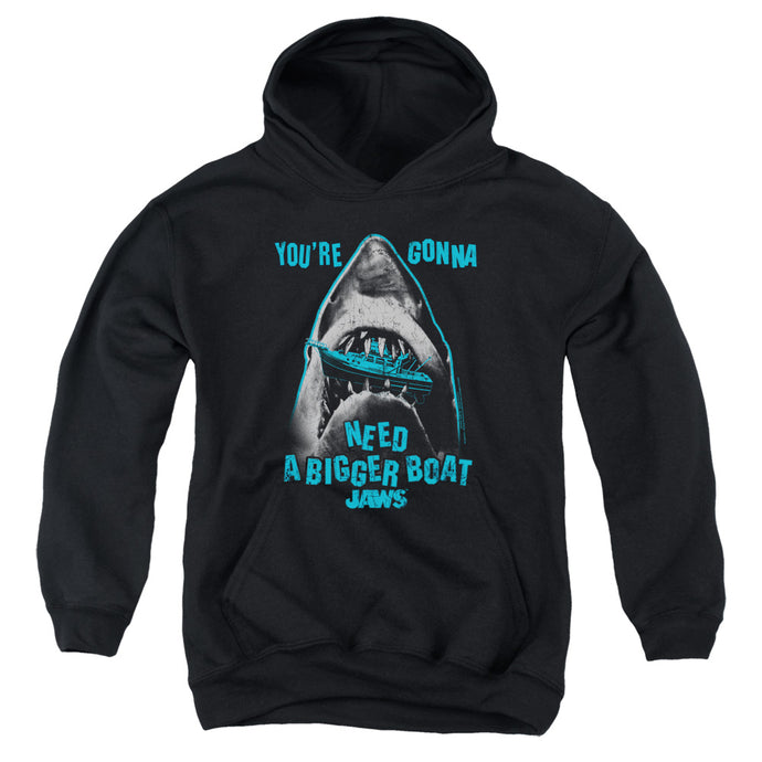 Jaws Boat In Mouth Kids Youth Hoodie Black