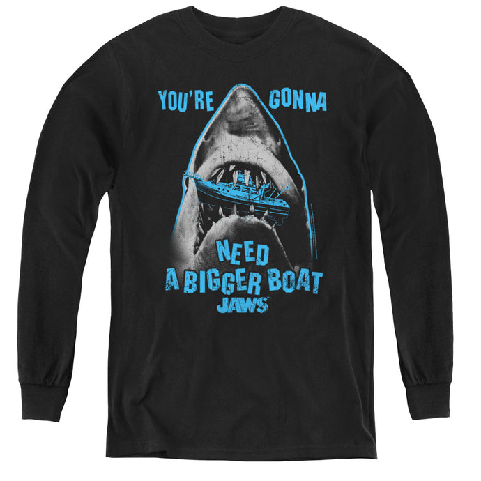 Jaws Boat In Mouth Long Sleeve Kids Youth T Shirt Black