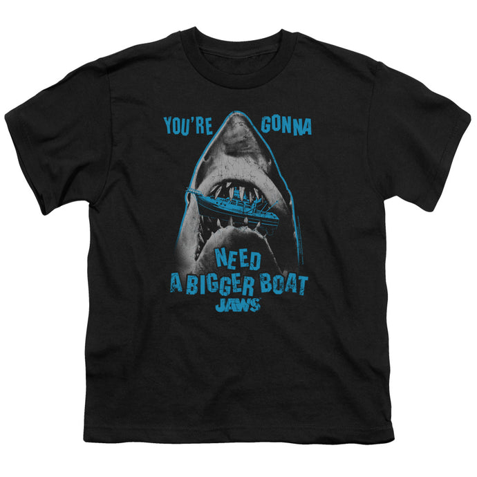 Jaws Boat In Mouth Kids Youth T Shirt Black