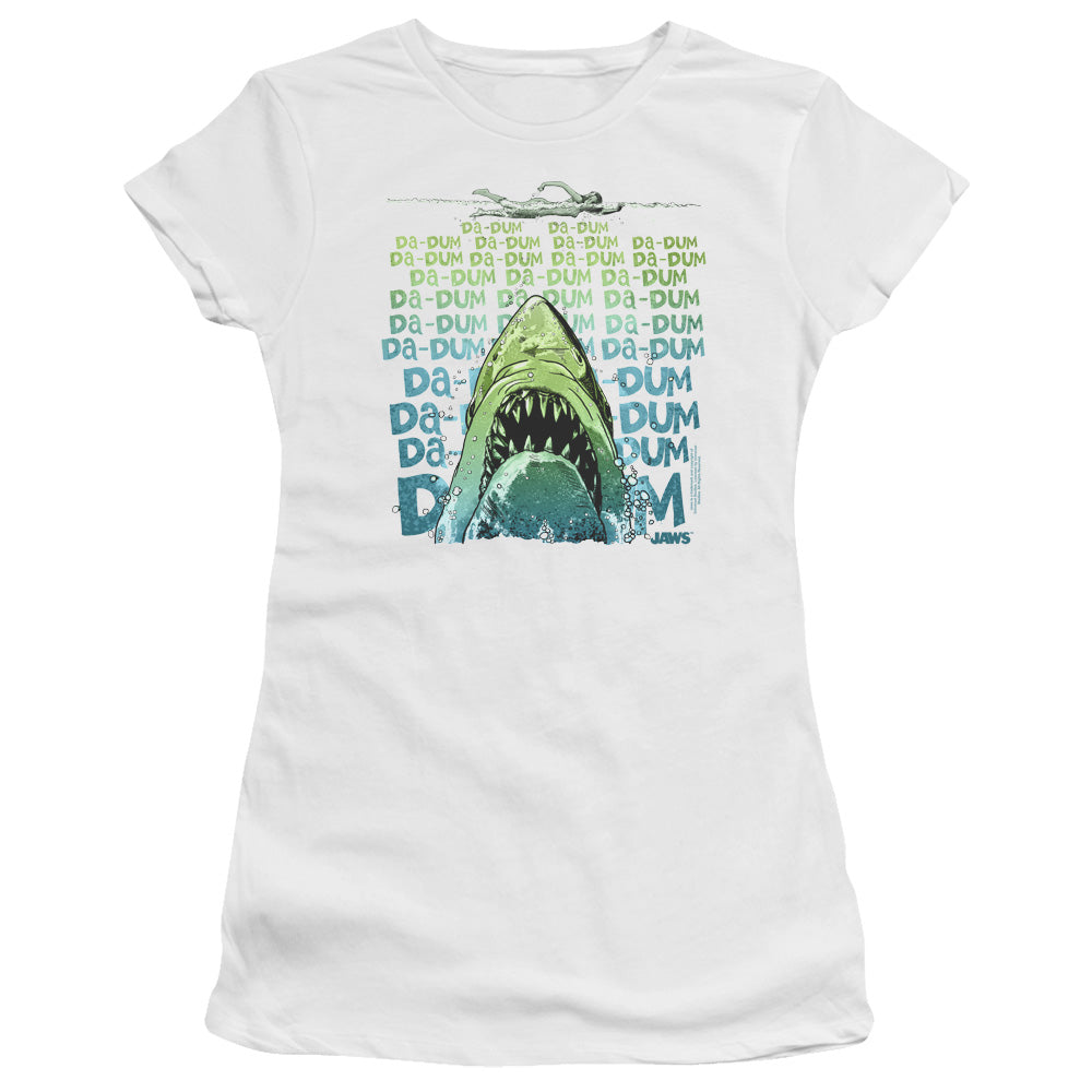 Jaws Da Dum Junior Sheer Cap Sleeve Womens T Shirt White