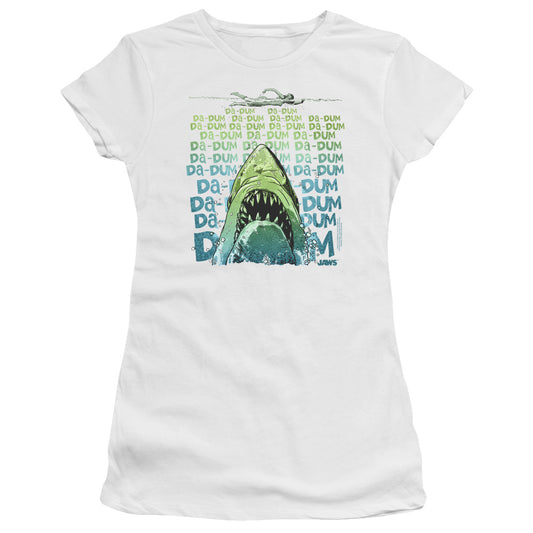 Jaws Da Dum Junior Sheer Cap Sleeve Womens T Shirt White