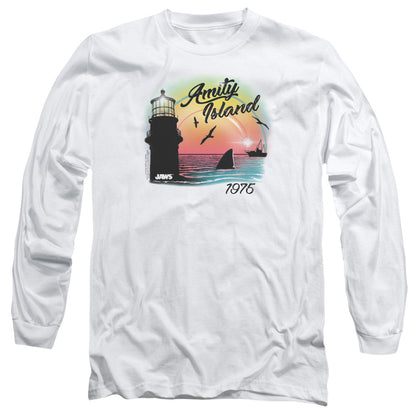 Jaws Amity Island Mens Long Sleeve Shirt White