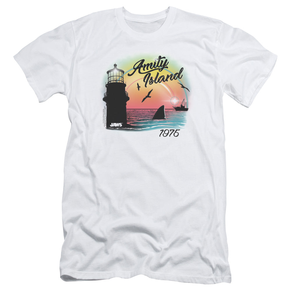 Jaws Amity Island Slim Fit Mens T Shirt White