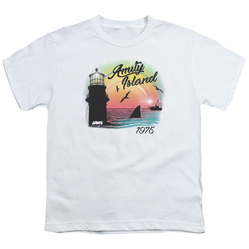 Jaws Amity Island Kids Youth T Shirt White