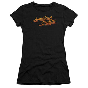 American Graffiti Neon Logo Junior Sheer Cap Sleeve Womens T Shirt Black