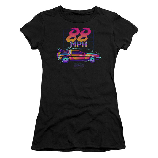 Back To The Future 88 MPH Junior Sheer Cap Sleeve Womens T Shirt Black