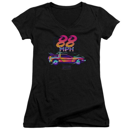 Back To The Future 88 MPH Junior Sheer Cap Sleeve V-Neck Womens T Shirt Black