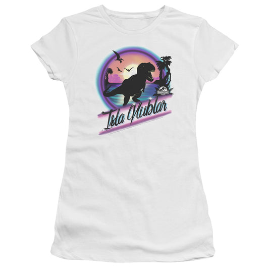 Jurassic Park Prehistoric Walk Junior Sheer Cap Sleeve Womens T Shirt White