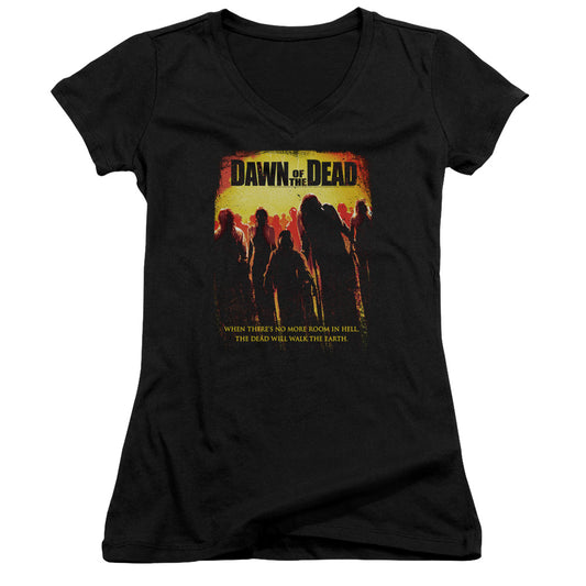 Dawn Of The Dead Title Junior Sheer Cap Sleeve V-Neck Womens T Shirt Black