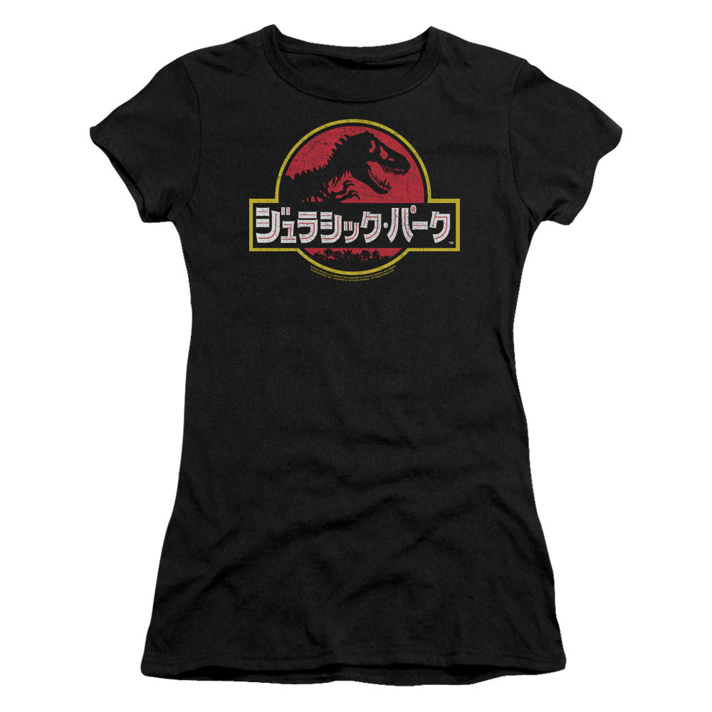 Jurassic Park Kanji Junior Sheer Cap Sleeve Womens T Shirt Black