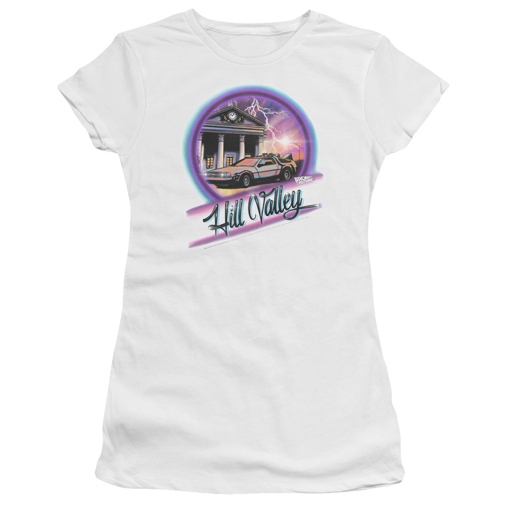 Back To The Future Ride Junior Sheer Cap Sleeve Womens T Shirt White