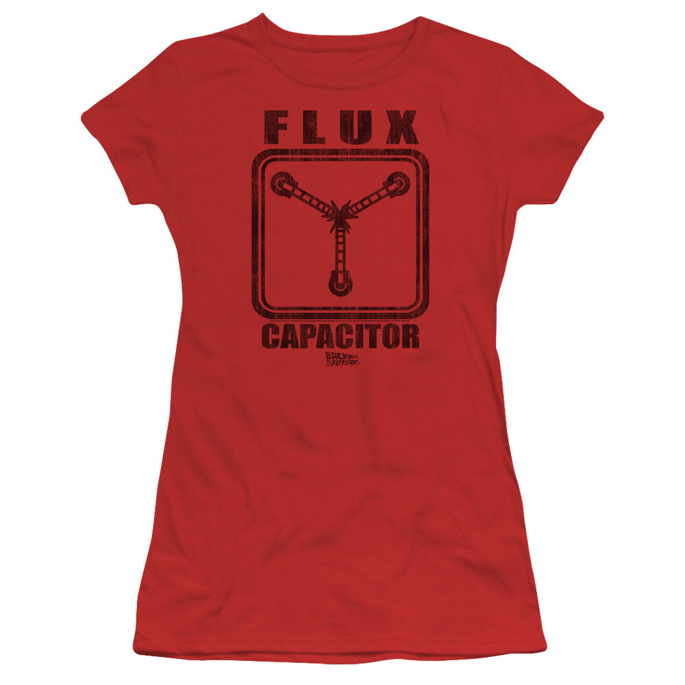 Back To The Future Flux Capacitor Junior Sheer Cap Sleeve Womens T Shirt Red