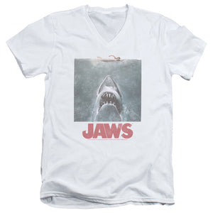 Jaws Distressed Jaws Mens Slim Fit V-Neck T Shirt White