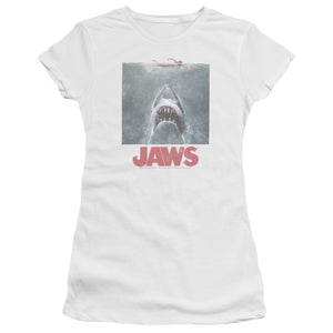 Jaws Distressed Jaws Junior Sheer Cap Sleeve Womens T Shirt White