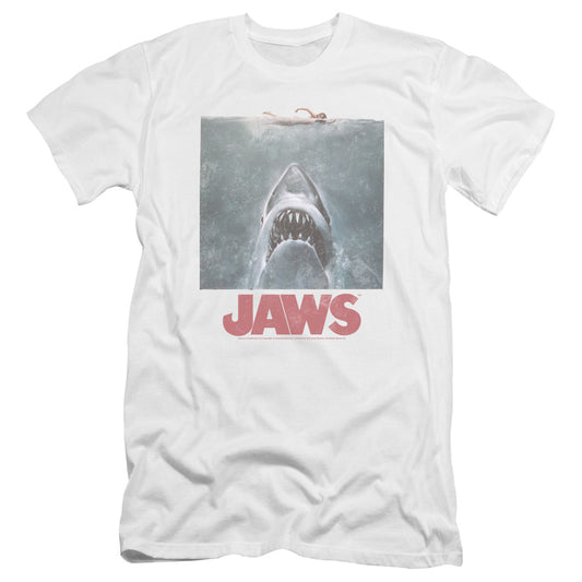 Jaws Distressed Jaws Premium Bella Canvas Slim Fit Mens T Shirt White