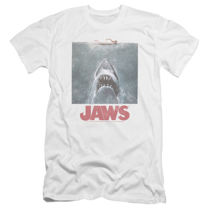 Jaws Distressed Jaws Premium Bella Canvas Slim Fit Mens T Shirt White