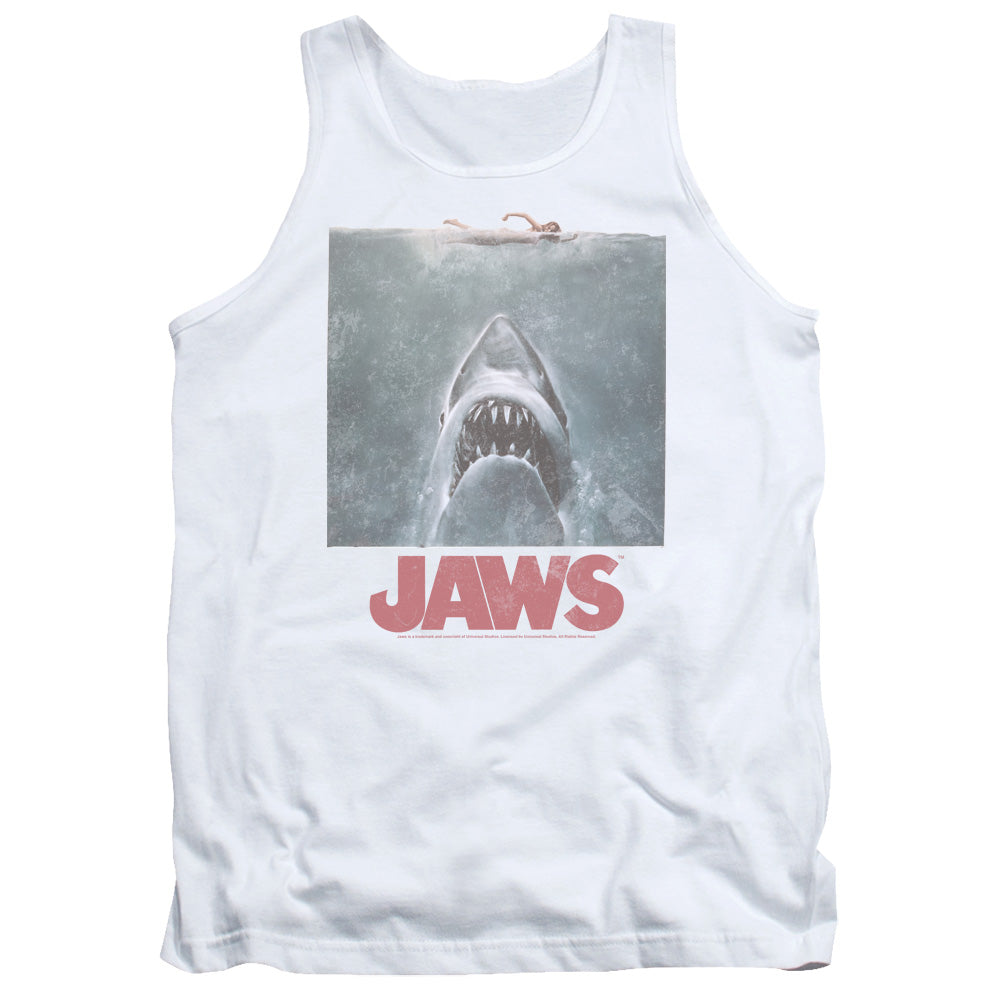 Jaws Distressed Jaws Mens Tank Top Shirt White