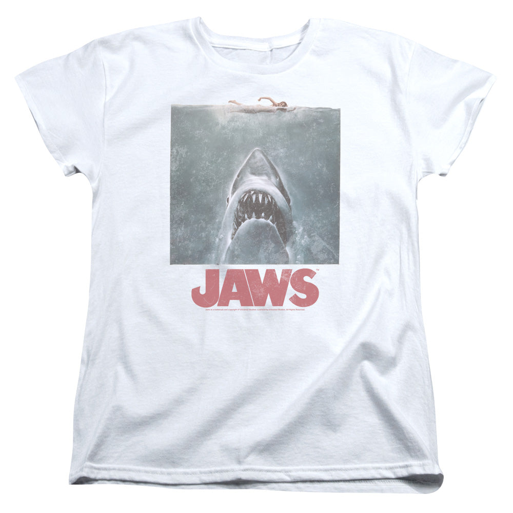 Jaws Distressed Jaws Womens T Shirt White