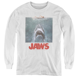 Jaws Distressed Jaws Long Sleeve Kids Youth T Shirt White