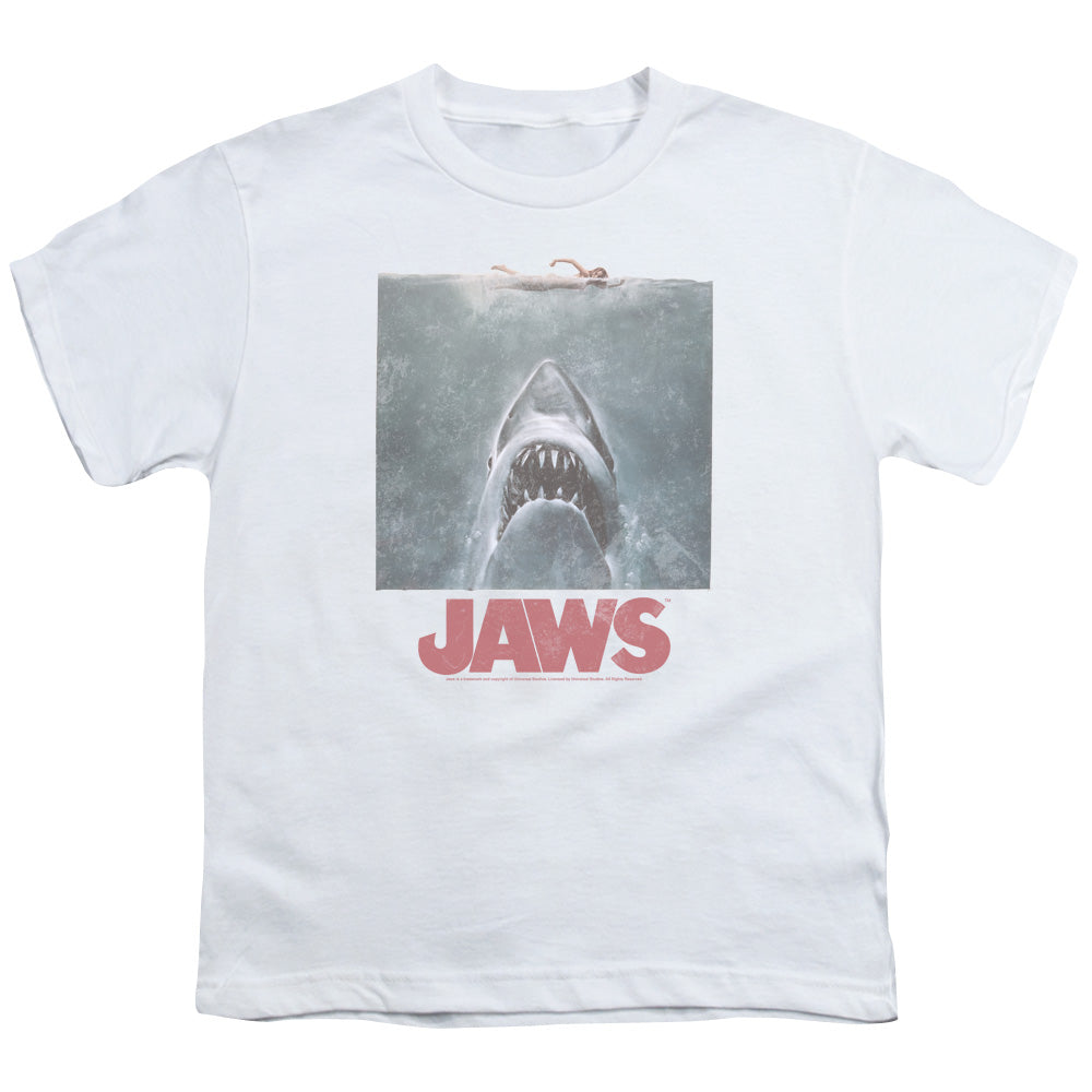 Jaws Distressed Jaws Kids Youth T Shirt White