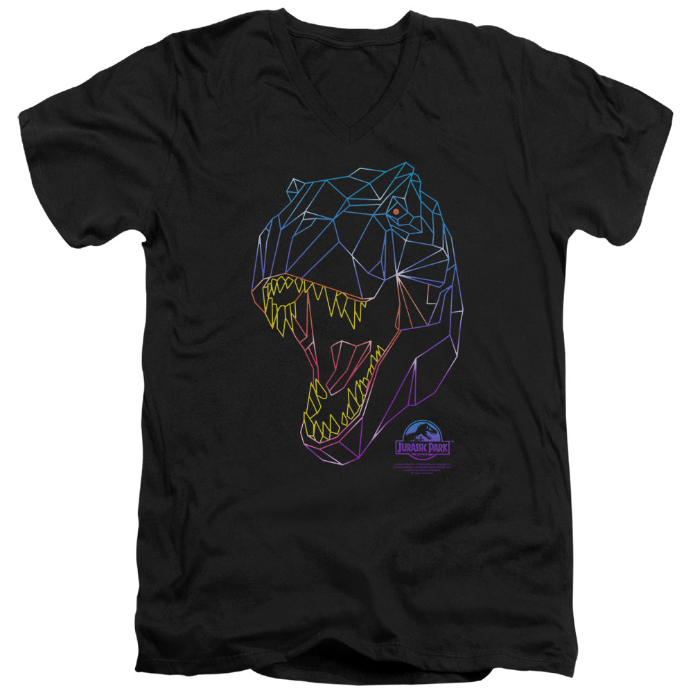 Jurassic Park Neon T-Rex Mens Slim Fit V-Neck T Shirt Black