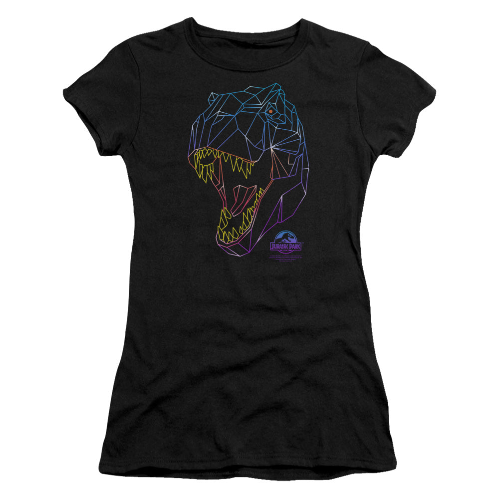 Jurassic Park Neon T-Rex Junior Sheer Cap Sleeve Womens T Shirt Black