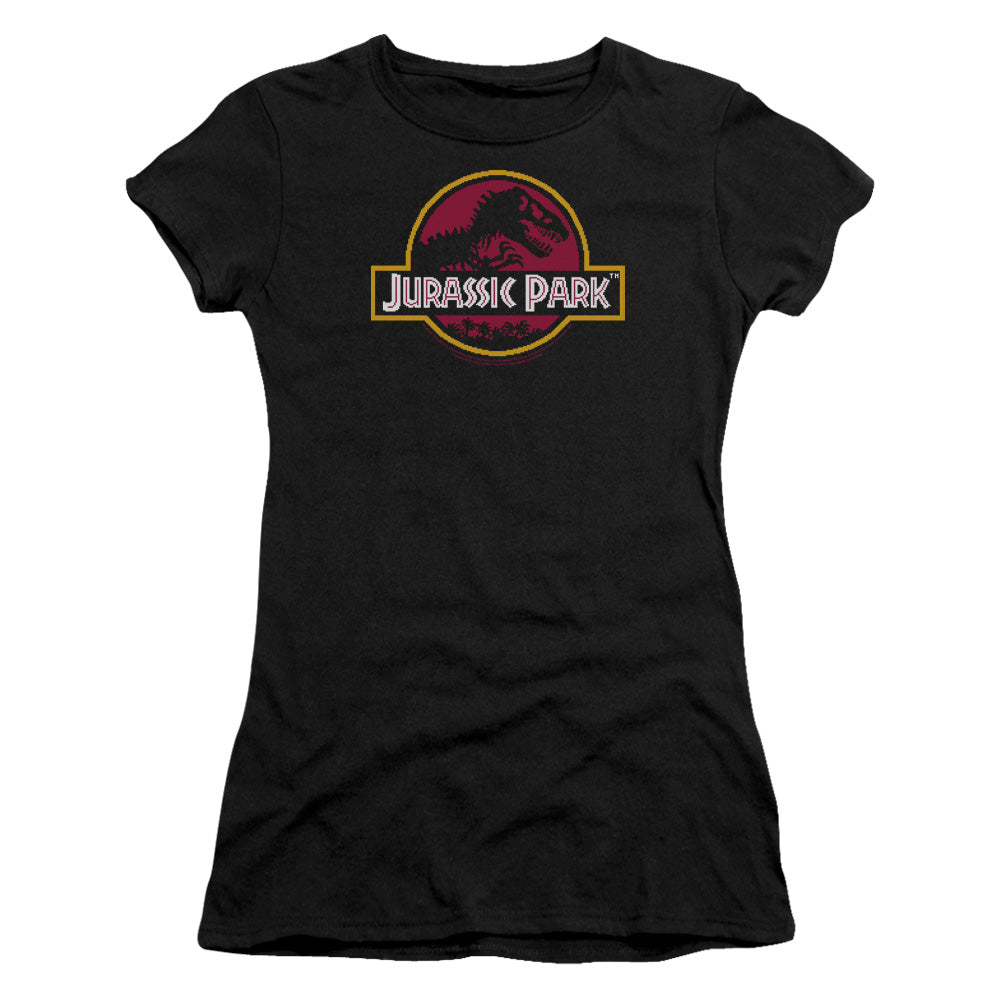 Jurassic Park 8 Bit Logo Junior Sheer Cap Sleeve Womens T Shirt Black