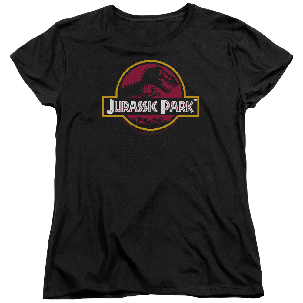 Jurassic Park 8 Bit Logo Womens T Shirt Black