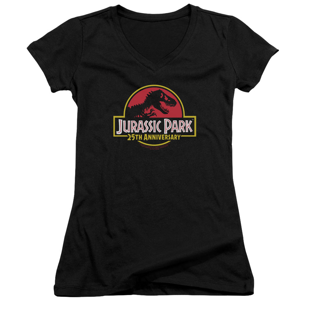 Jurassic Park 25th Anniversary Junior Sheer Cap Sleeve V-Neck Womens T Shirt Black