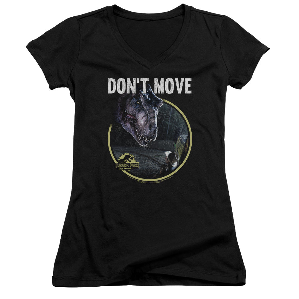 Jurassic Park Dont Move Junior Sheer Cap Sleeve V-Neck Womens T Shirt Black