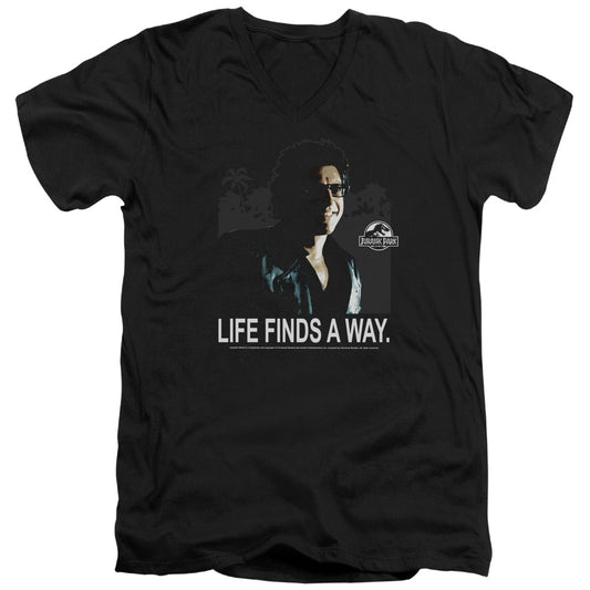 Jurassic Park Life Finds A Way Mens Slim Fit V-Neck T Shirt Black
