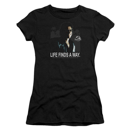 Jurassic Park Life Finds A Way Junior Sheer Cap Sleeve Womens T Shirt Black