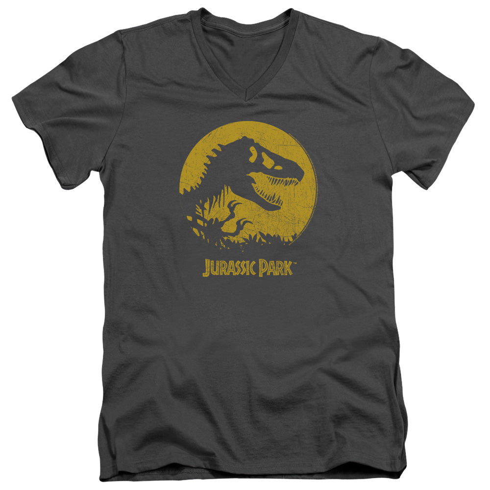 Jurassic Park T-Rex Sphere Mens Slim Fit V-Neck T Shirt Charcoal