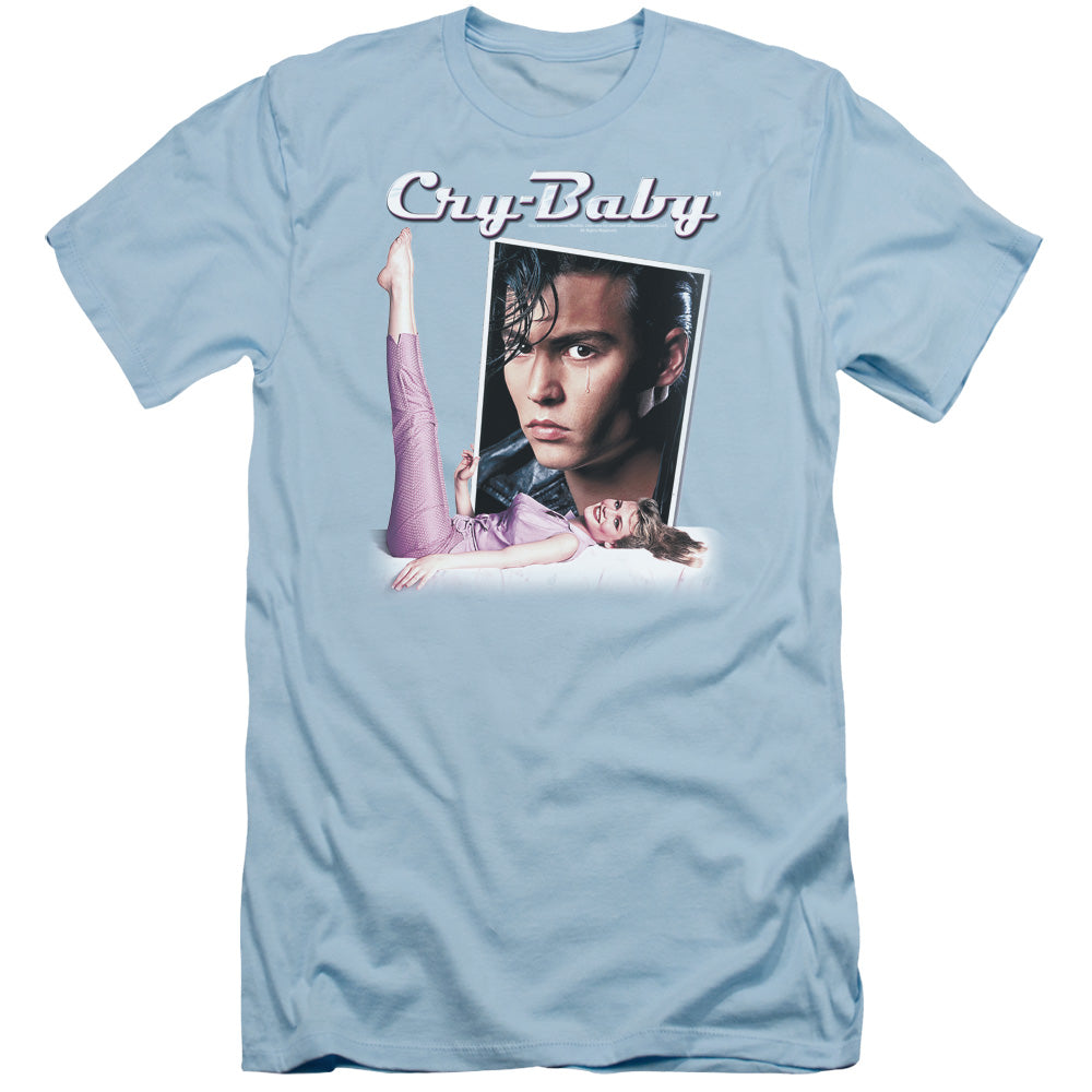 Cry Baby Title Slim Fit Mens T Shirt Light Blue