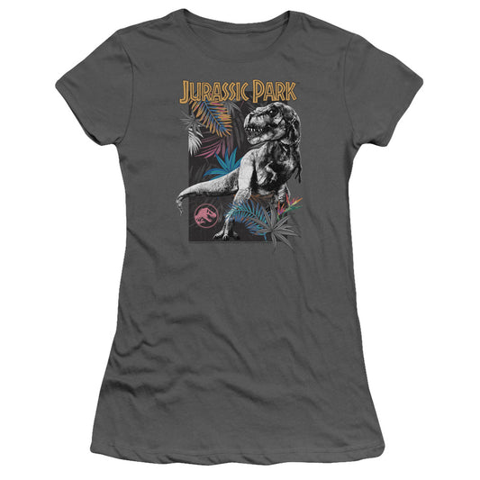 Jurassic Park Foliage Junior Sheer Cap Sleeve Womens T Shirt Charcoal