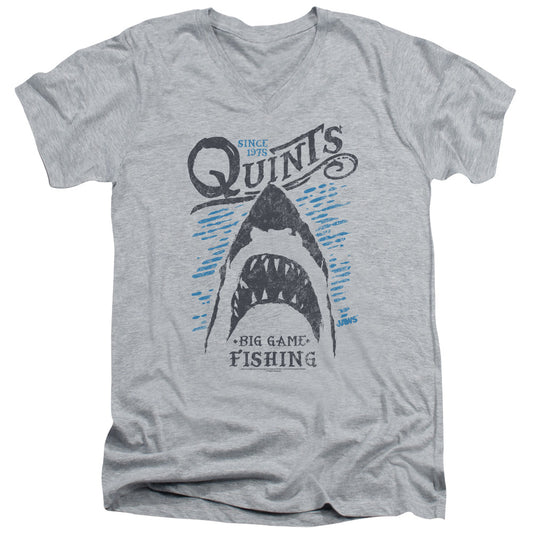 Jaws Big Game Fishing Mens Slim Fit V-Neck T Shirt Athletic Heather