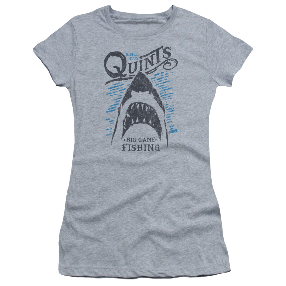 Jaws Big Game Fishing Junior Sheer Cap Sleeve Womens T Shirt Athletic Heather