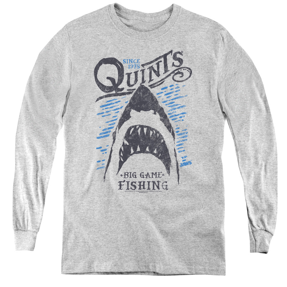 Jaws Big Game Fishing Long Sleeve Kids Youth T Shirt Athletic Heather