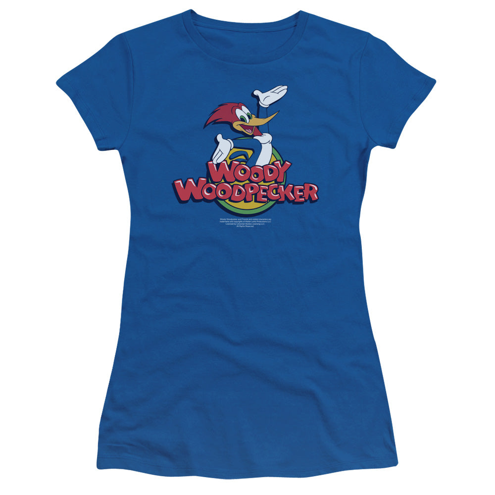 Woody Woodpecker Woody Junior Sheer Cap Sleeve Womens T Shirt Royal Blue