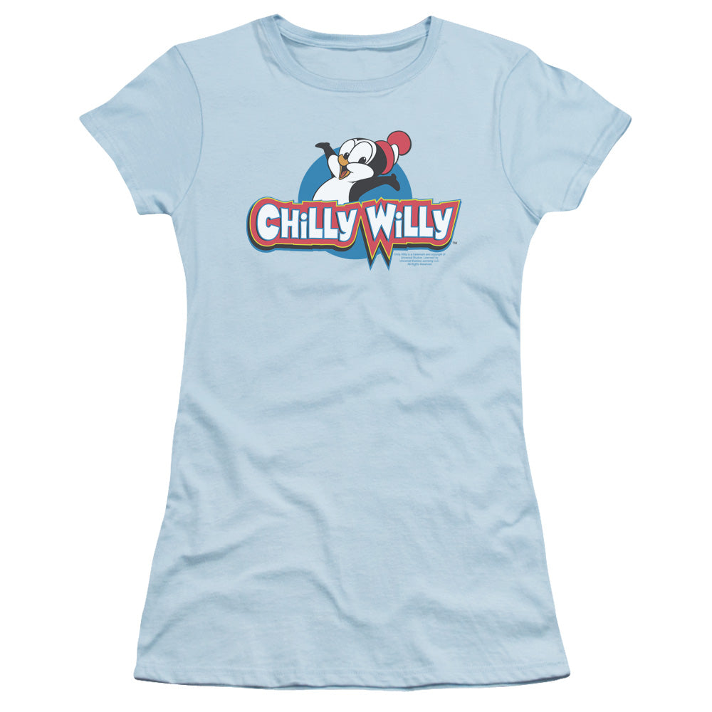 Chilly Willy Logo Junior Sheer Cap Sleeve Womens T Shirt Light Blue