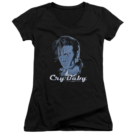 Cry Baby King Cry Baby Junior Sheer Cap Sleeve V-Neck Womens T Shirt Black