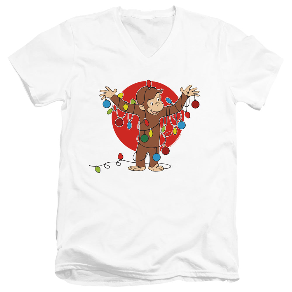 Curious George Lights Mens Slim Fit V-Neck T Shirt White