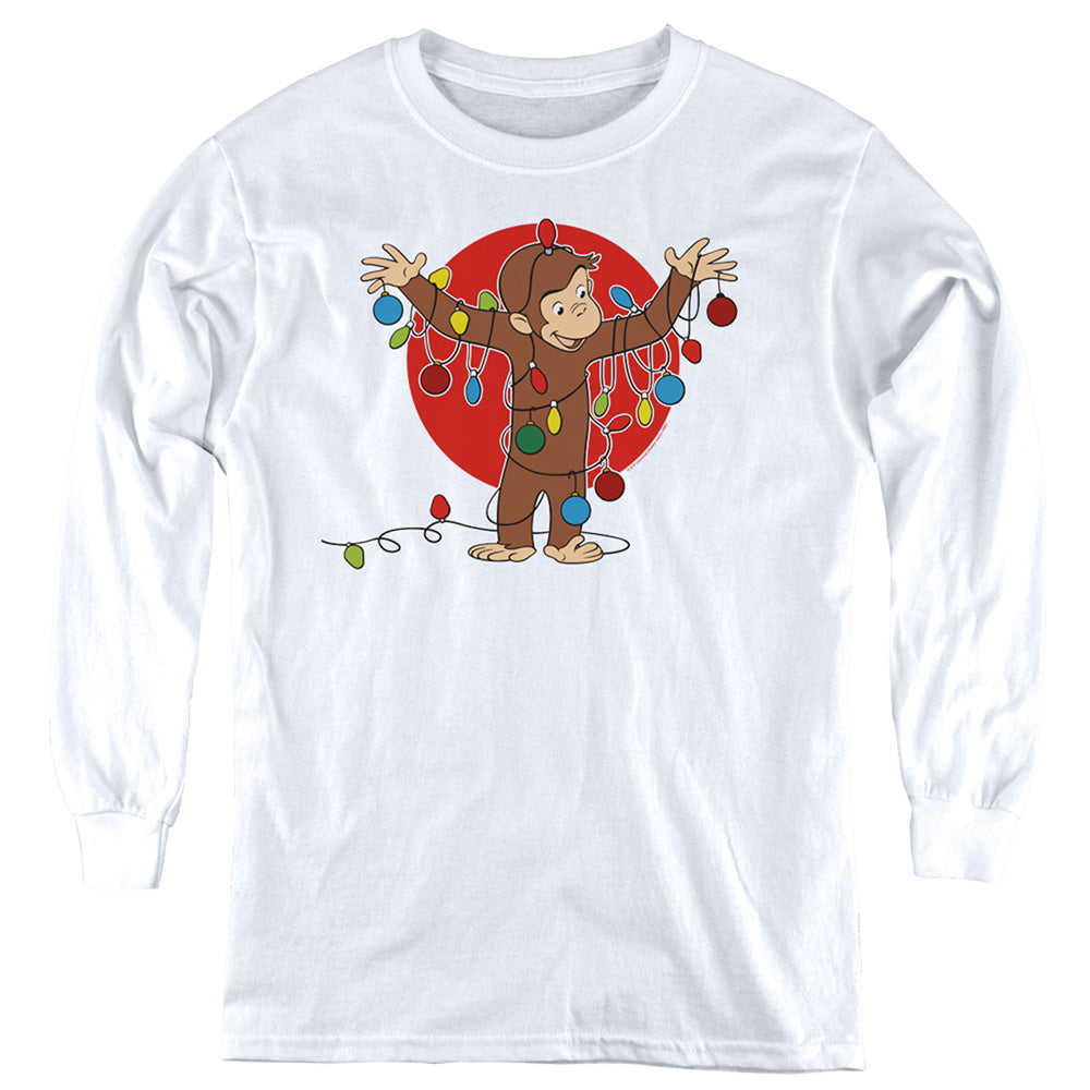 Curious George Lights Long Sleeve Kids Youth T Shirt White