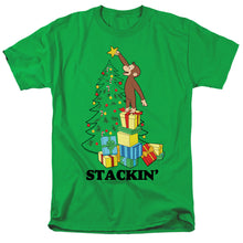 Load image into Gallery viewer, Curious George Stackin Mens T Shirt Kelly Green