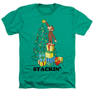 Curious George Stackin Heather Mens T Shirt Kelly Green