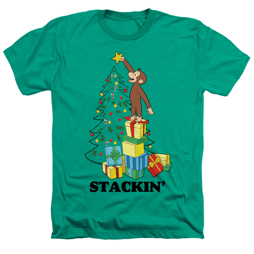 Curious George Stackin Heather Mens T Shirt Kelly Green