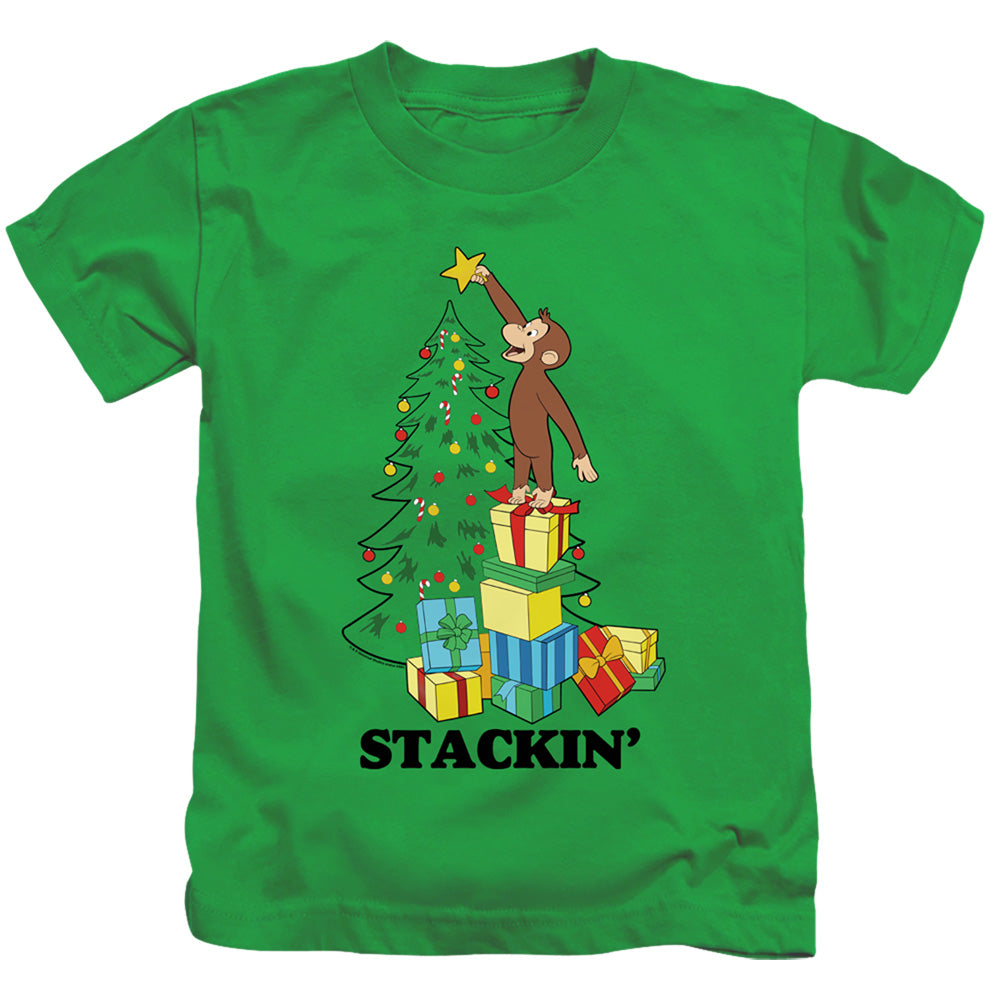Curious George Stackin Juvenile Kids Youth T Shirt Kelly Green