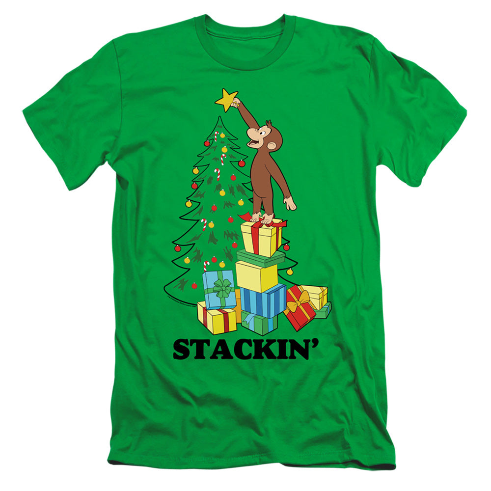 Curious George Stackin Slim Fit Mens T Shirt Kelly Green